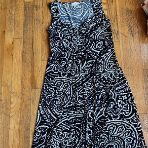 Elegant LOFT Navy Blue and White Paisley Dress
